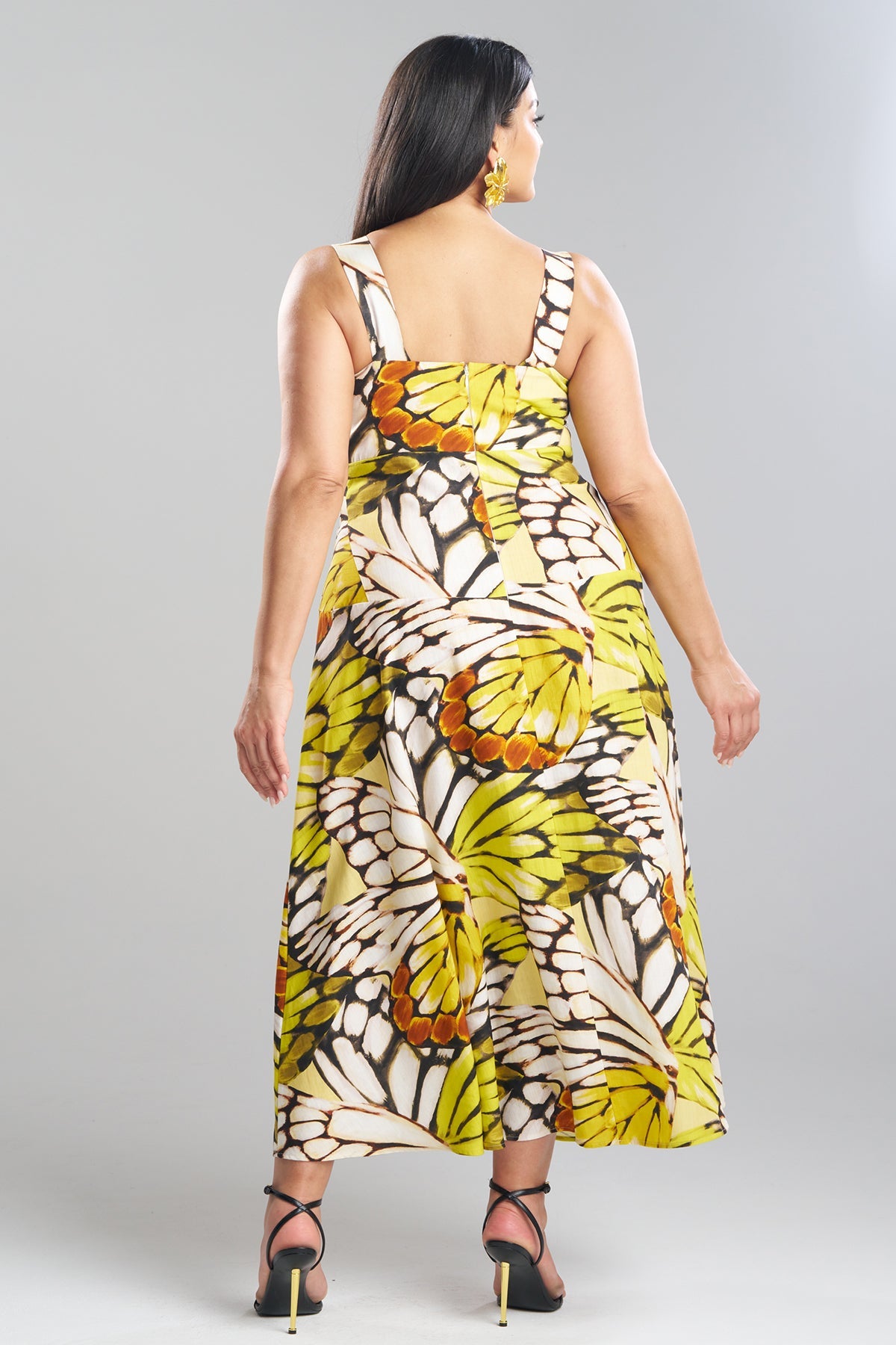NATORI Butterfly Linen Blend Beaded Midi Sundress