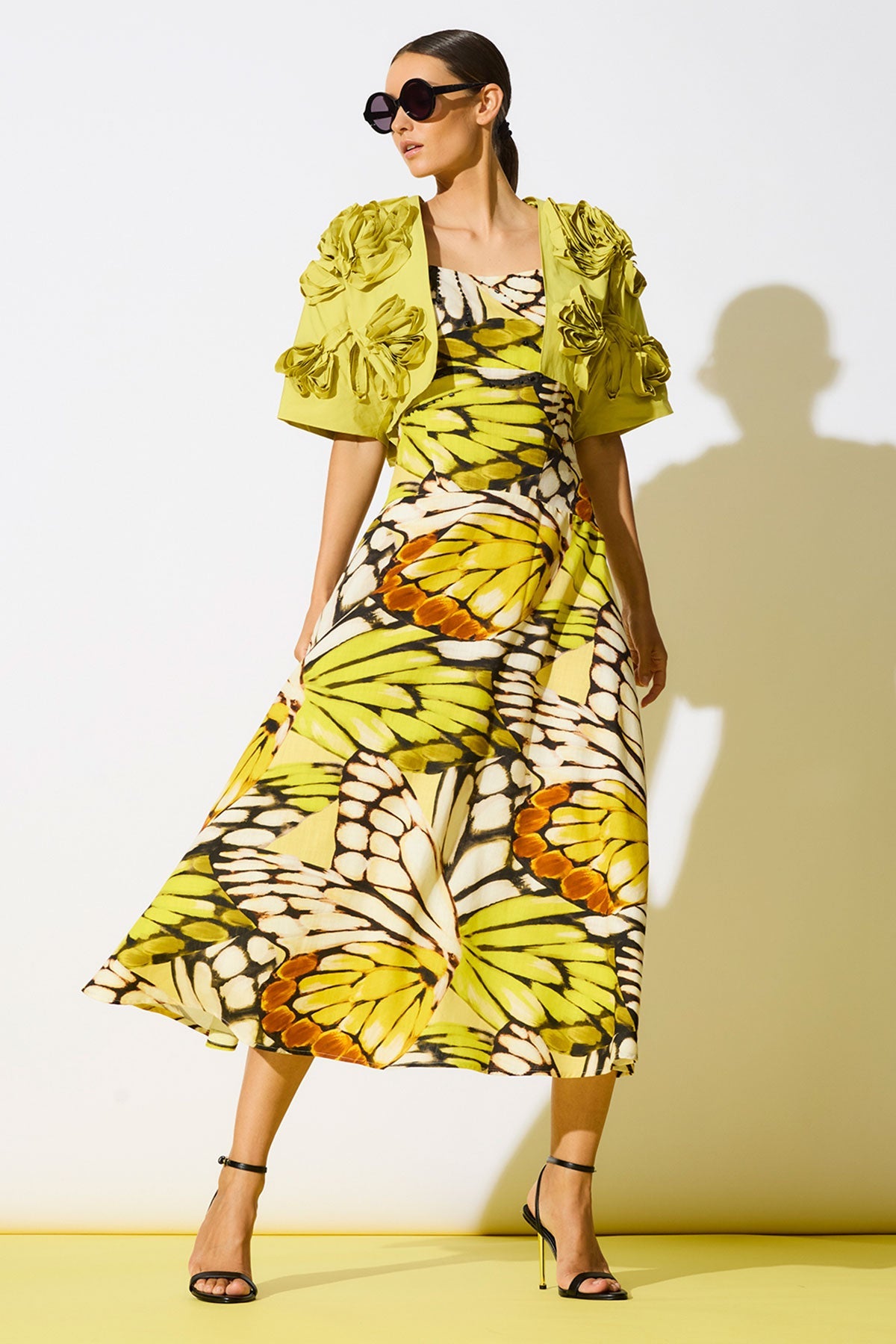 NATORI Butterfly Linen Blend Beaded Midi Sundress