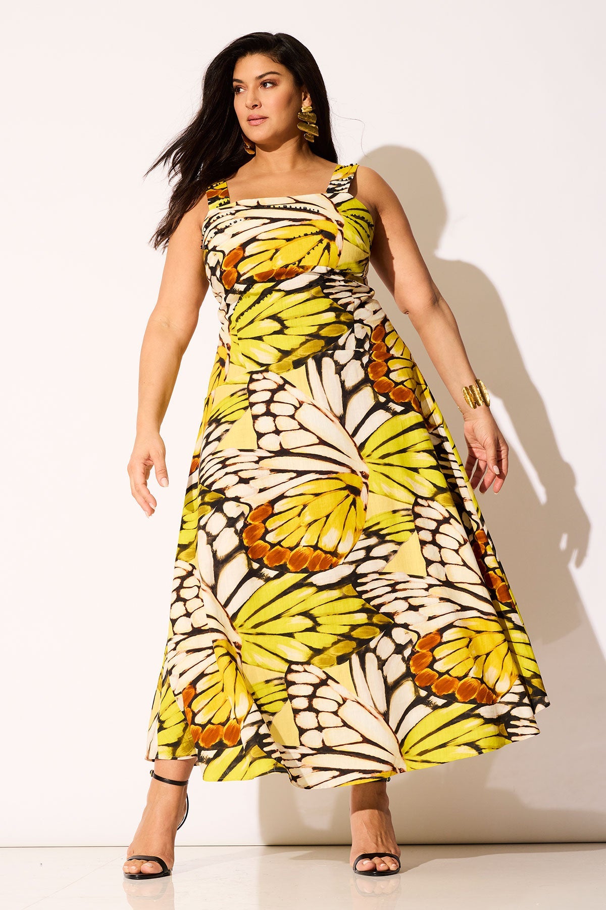NATORI Butterfly Linen Blend Beaded Midi Sundress