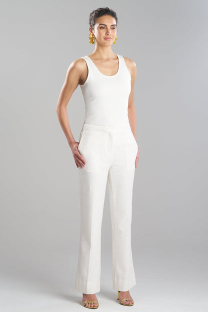 NATORI Stretch Basketweave Cotton Flare Leg Zip Pants