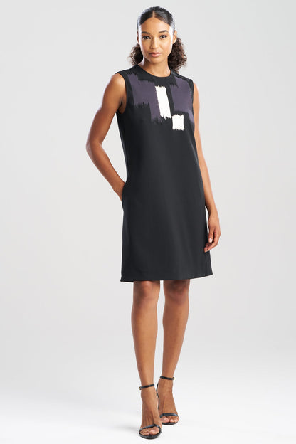 NATORI Solid Knit Crepe Embellished Shift Dress