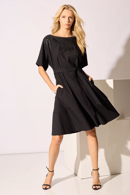 NATORI Solid Lightweight Woven Embellished Boatneck Dress