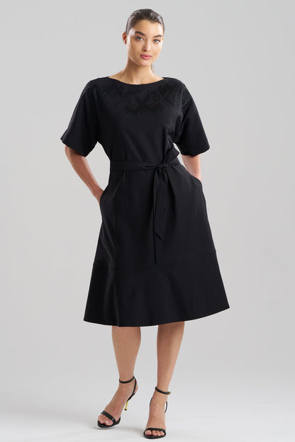 NATORI Solid Lightweight Woven Embellished Boatneck Dress