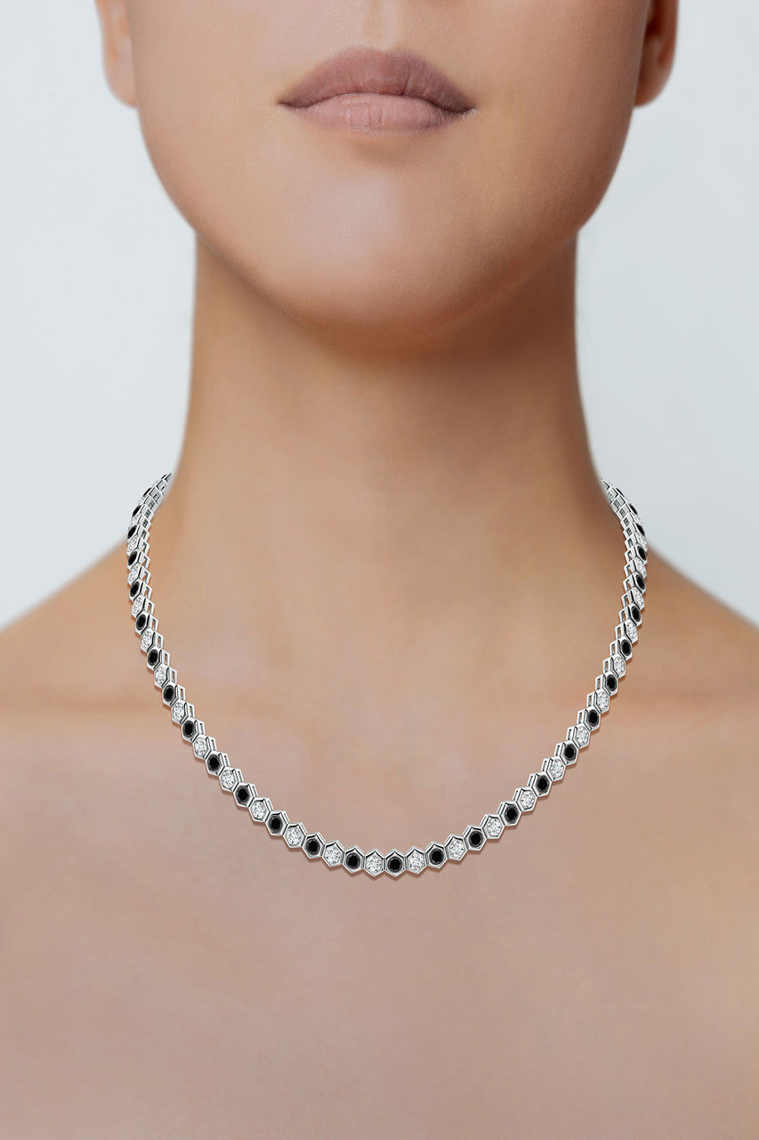 NATORI Buy Indochine 14k Black & White Diamond Hexagon Tennis Necklace in 14K White Gold Online