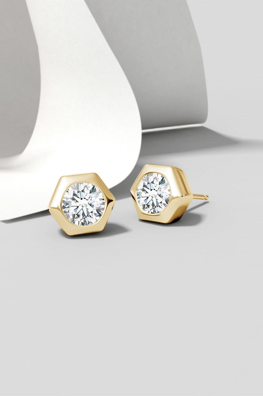 NATORI Buy Indochine 14k Hexagon 4mm Diamond Solitaire Stud Earrings in 14K Yellow Gold Online