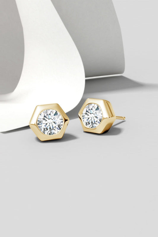 NATORI Buy Indochine 14k Hexagon 4mm Diamond Solitaire Stud Earrings in 14K Yellow Gold Online