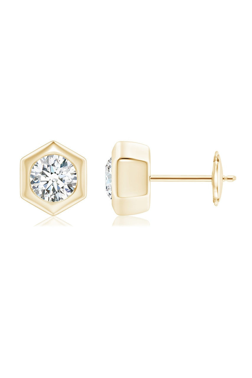 NATORI Buy Indochine 14k Hexagon 4mm Diamond Solitaire Stud Earrings in 14K Yellow Gold Online
