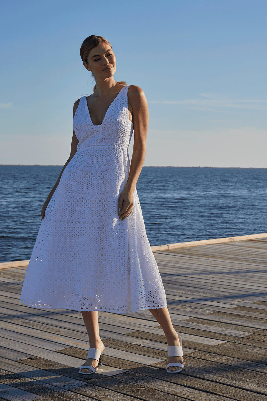 NATORI Buy Round Eyelet Dress in White Online