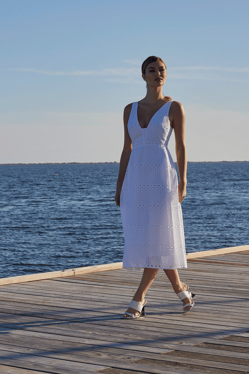NATORI Buy Round Eyelet Dress in White Online