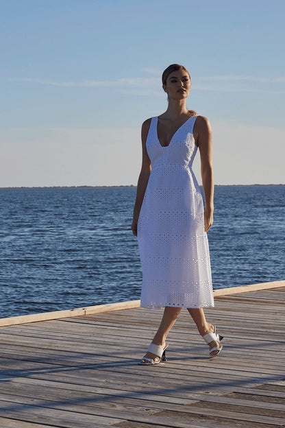 NATORI Buy Round Eyelet Dress in White Online
