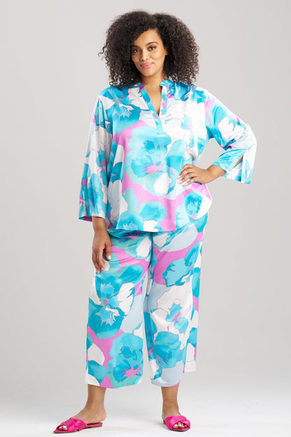 NATORI Floria Printed Satin Mandarin PJ Set