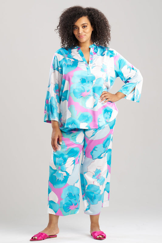 NATORI Floria Printed Satin Mandarin PJ Set