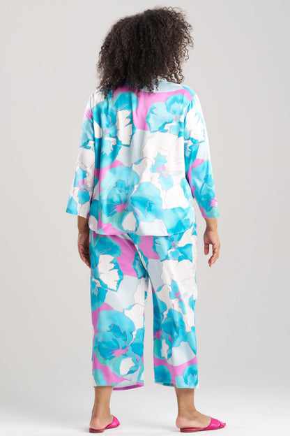 NATORI Floria Printed Satin Mandarin PJ Set
