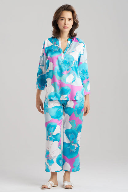 NATORI Floria Printed Satin Mandarin PJ Set