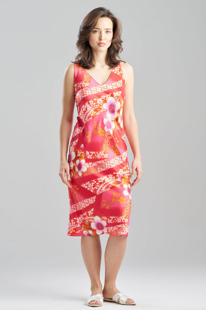 NATORI Magnolia Printed Satin Slip Dress