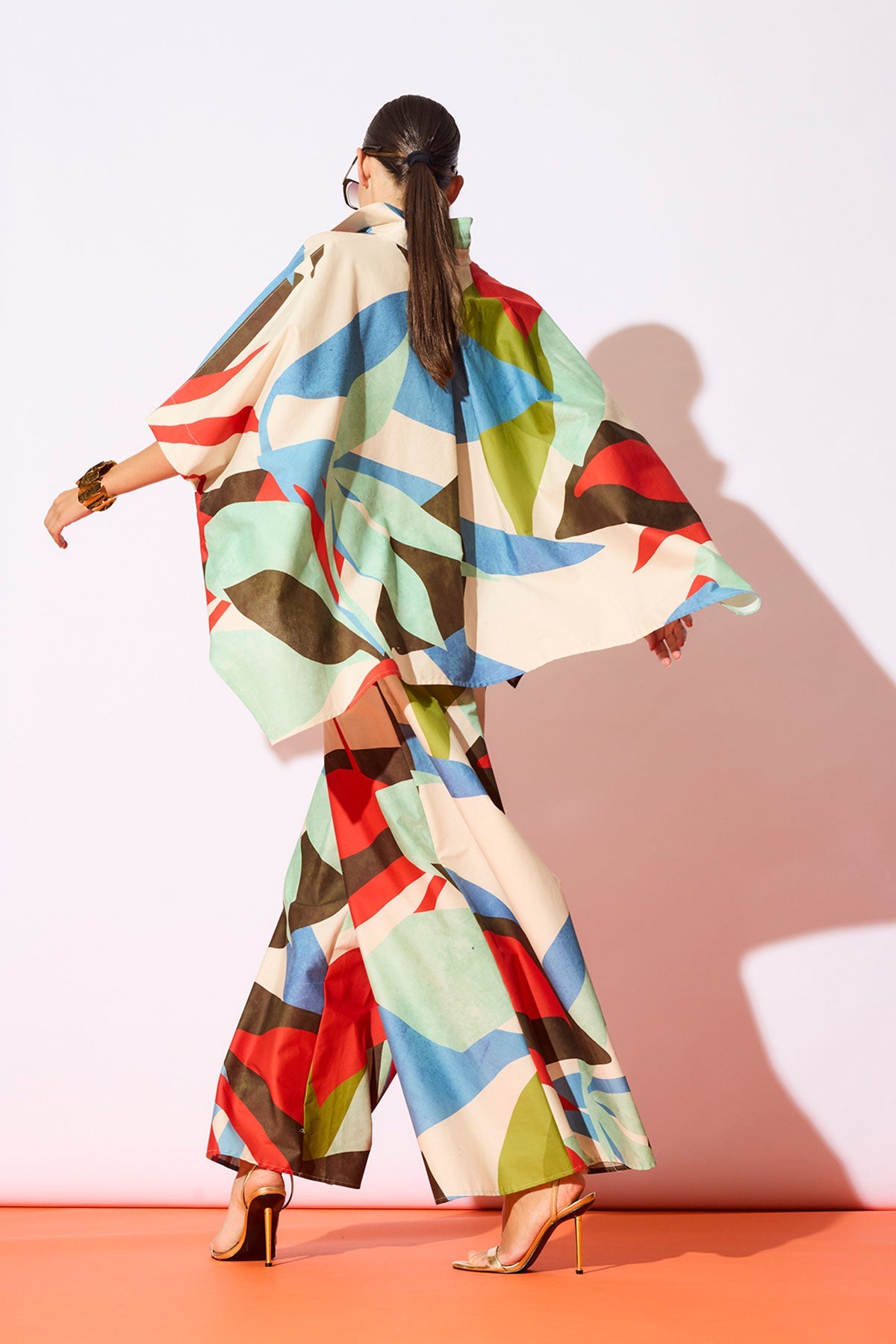 NATORI Abstract Palm Cotton Poplin Pull On Palazzo Pants