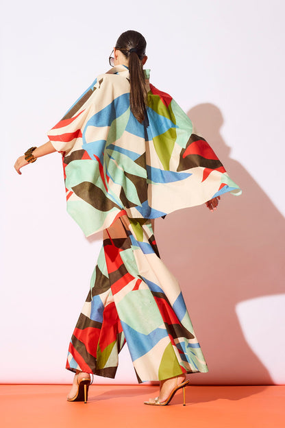 NATORI Abstract Palm Cotton Poplin Pull On Palazzo Pants