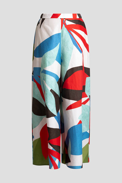 NATORI Abstract Palm Cotton Poplin Pull On Palazzo Pants
