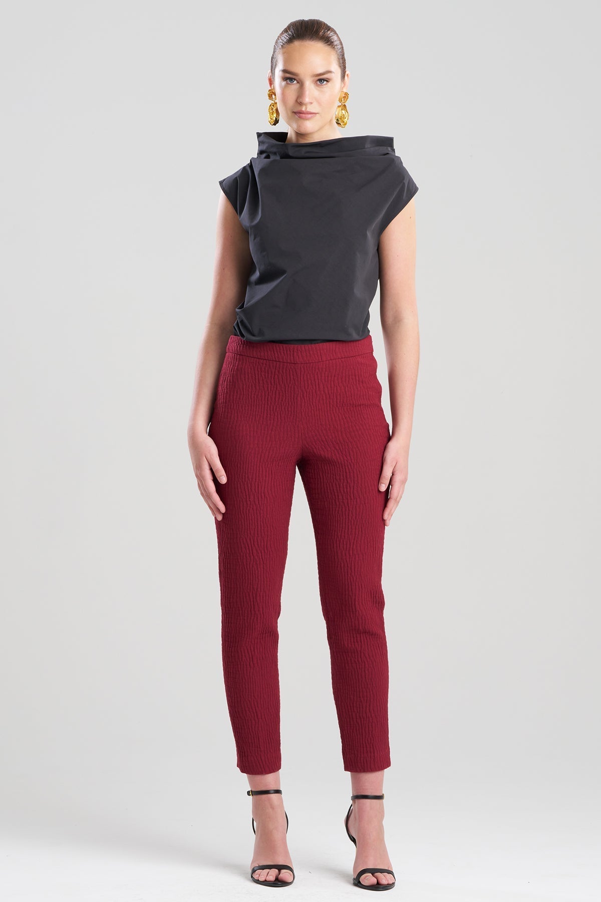 NATORI Textured Cotton Jacquard Ankle Pants