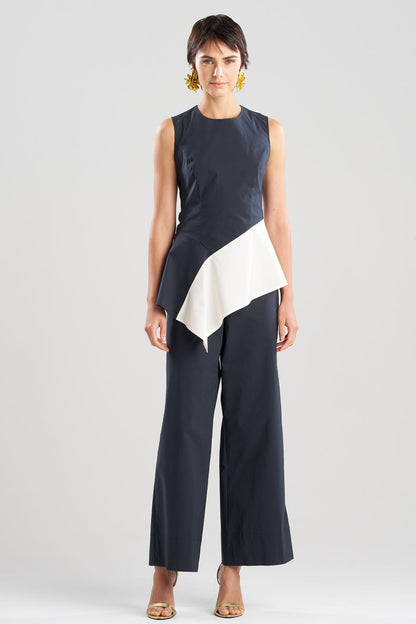 NATORI Color Block Tech Cotton Taffeta Asymmetric Top