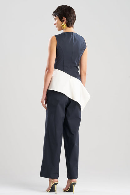 NATORI Color Block Tech Cotton Taffeta Asymmetric Top