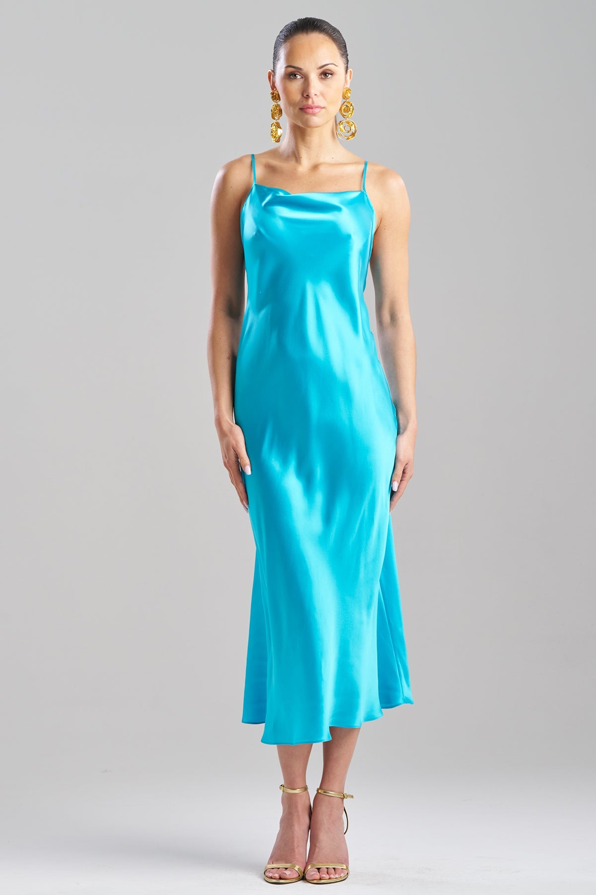 NATORI Key Cowl Neck Silk Slip Dress