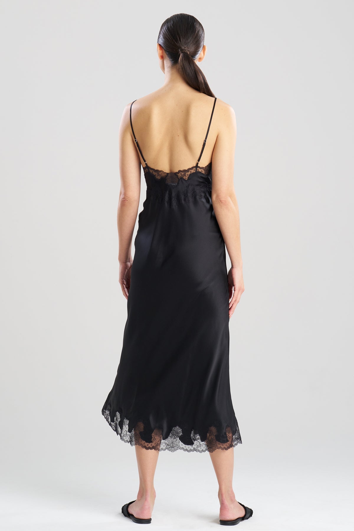 NATORI Lolita Lace Slit Silk Slip Dress