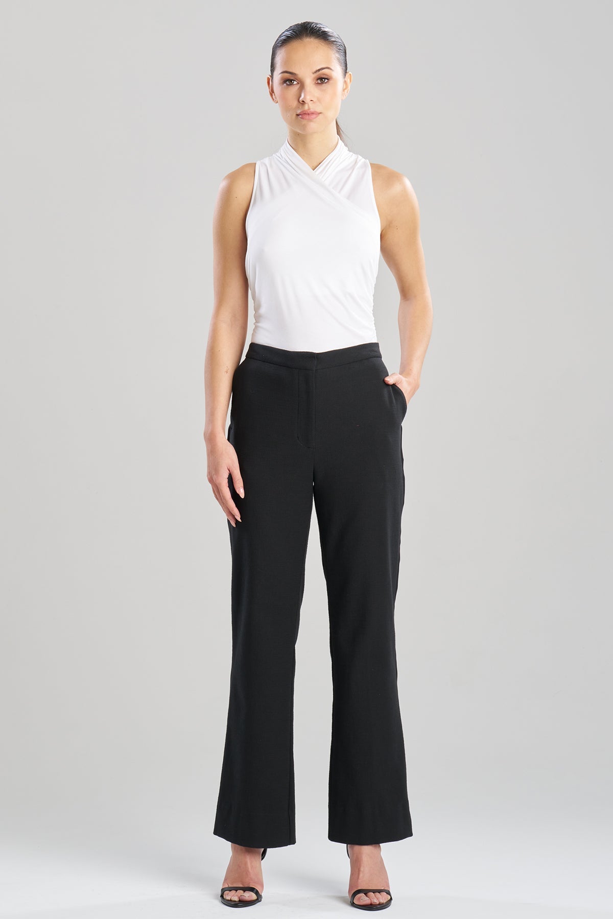NATORI Stretch Basketweave Cotton Flare Leg Zip Pants