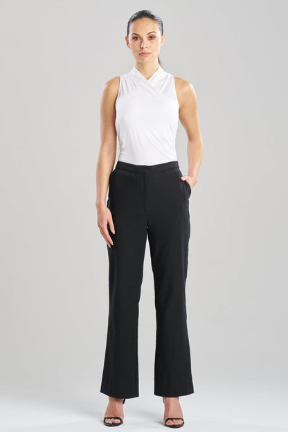 NATORI Stretch Basketweave Cotton Flare Leg Zip Pants