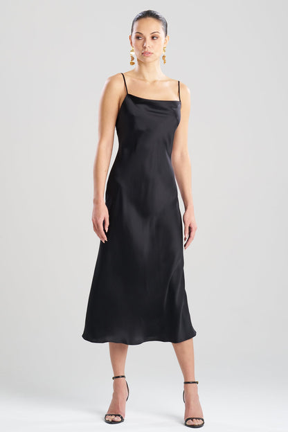 NATORI Key Cowl Neck Silk Slip Dress