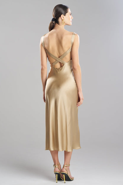 NATORI Key Backless Silk Slip Dress