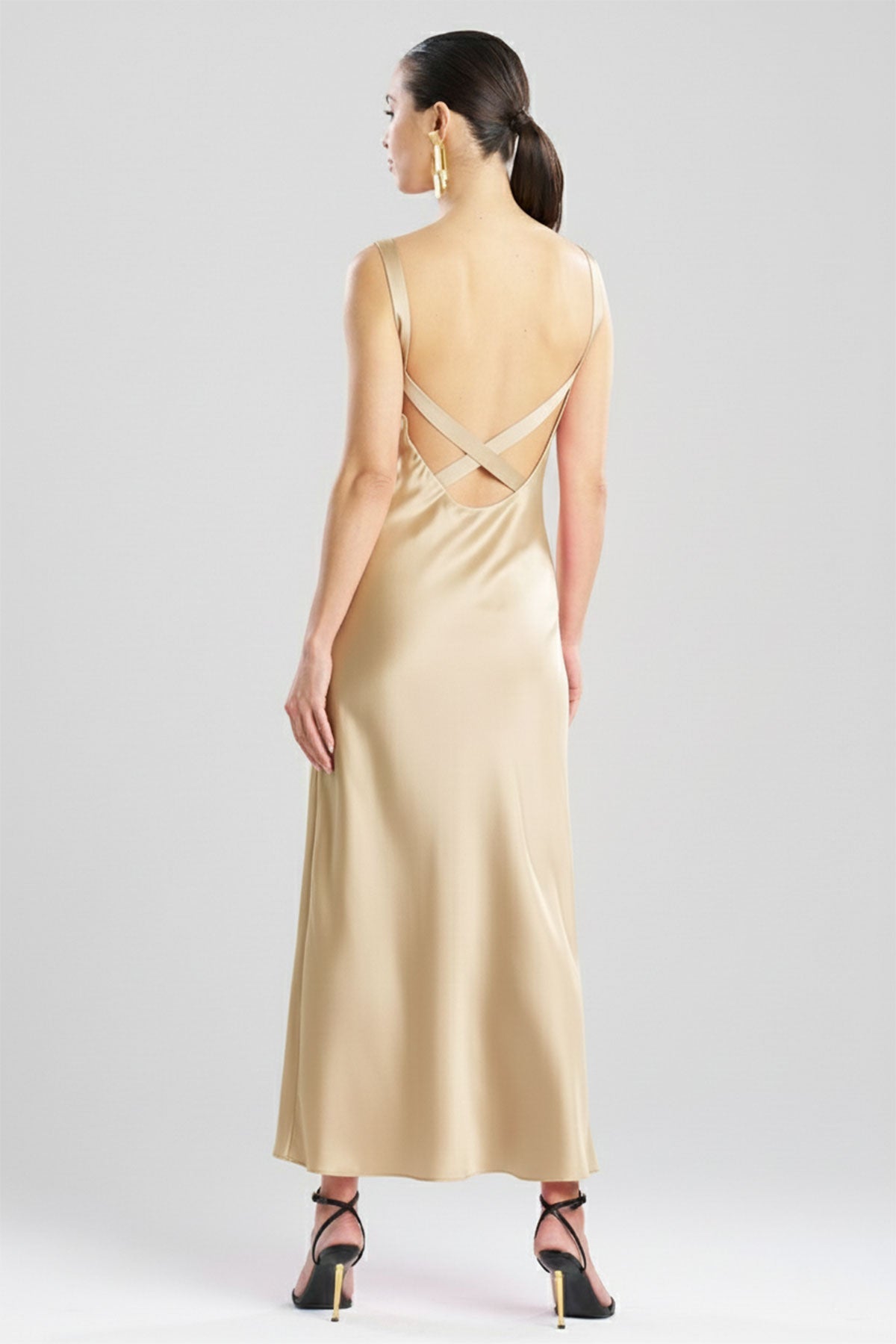 NATORI Key Backless Silk Slip Dress
