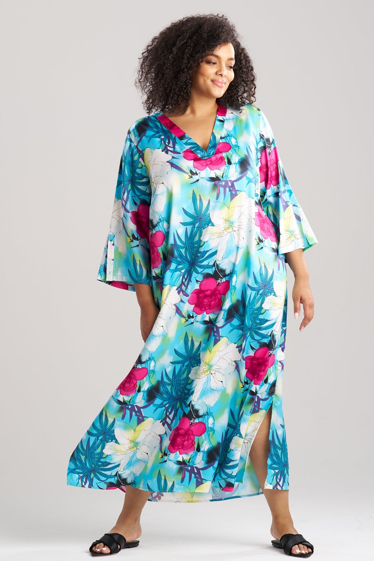 NATORI Viva Printed Satin Caftan