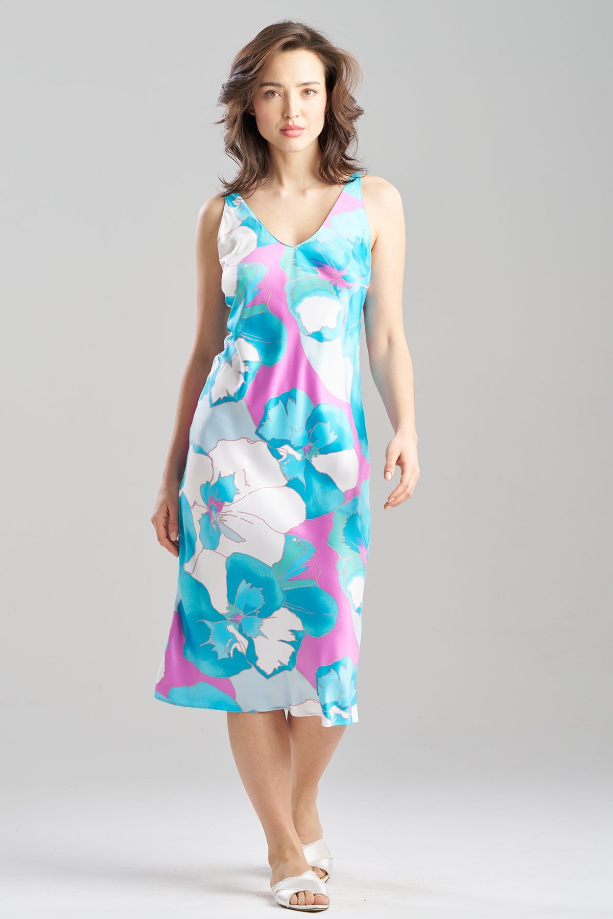 NATORI Floria Printed Satin Slip Dress