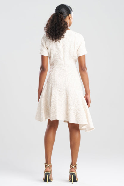 NATORI Pebbled Jacquard Short Sleeve Flounce Dress
