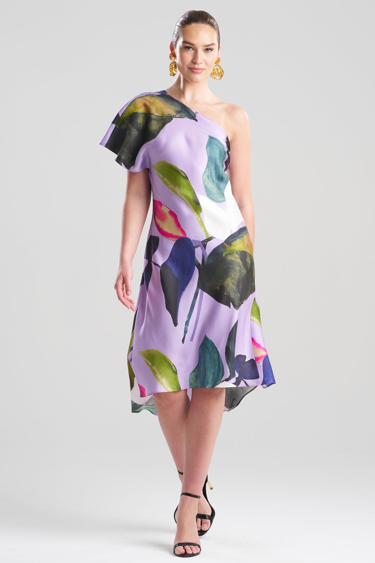 NATORI Yoru Silk Twill One Shoulder Dress
