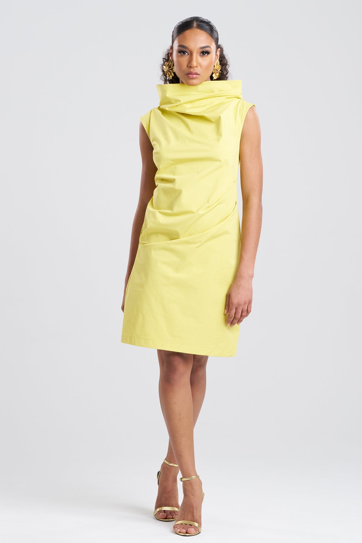 NATORI Tech Cotton Taffeta Asymmetric Funnel Neck Dress