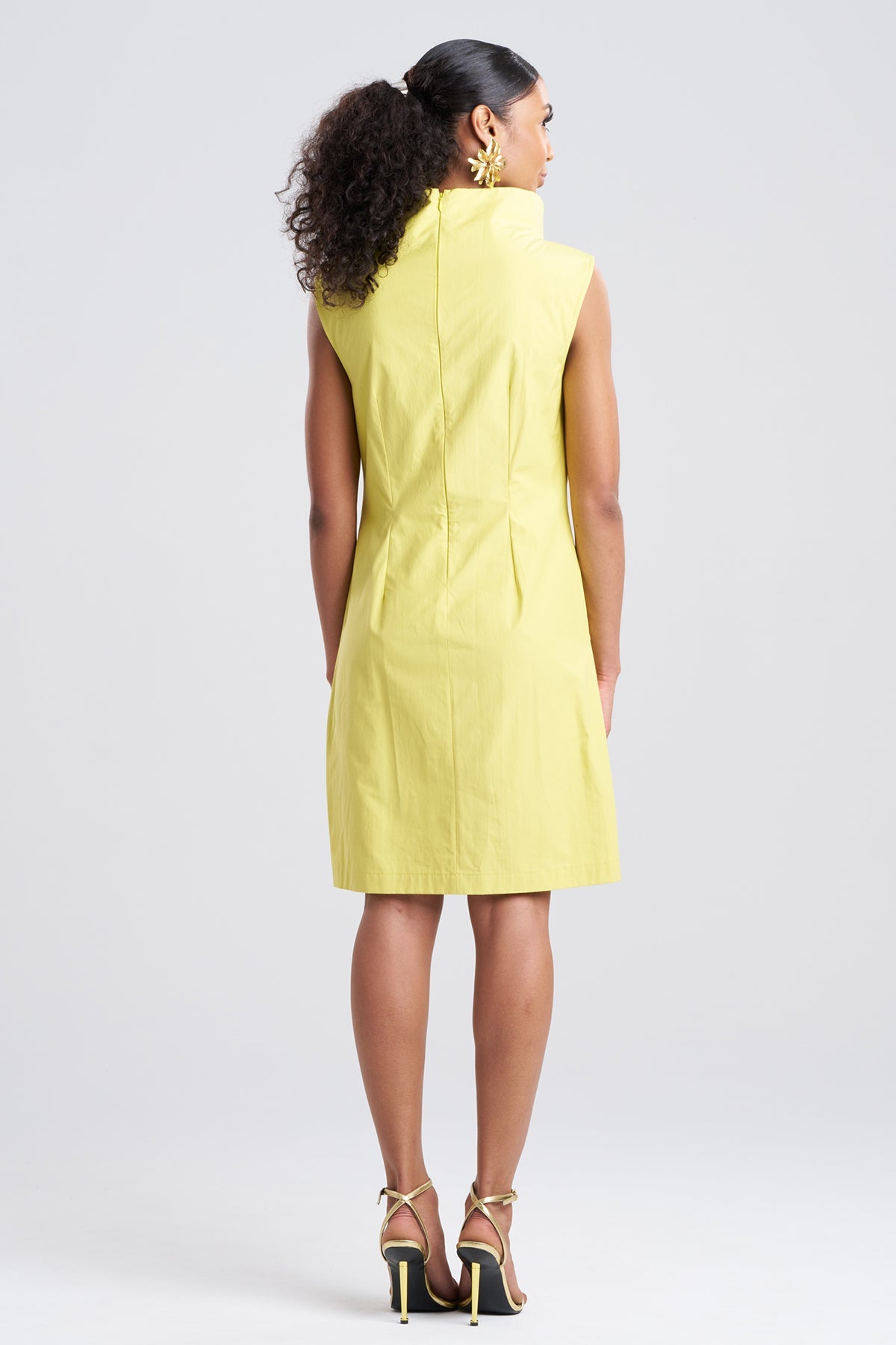 NATORI Tech Cotton Taffeta Asymmetric Funnel Neck Dress