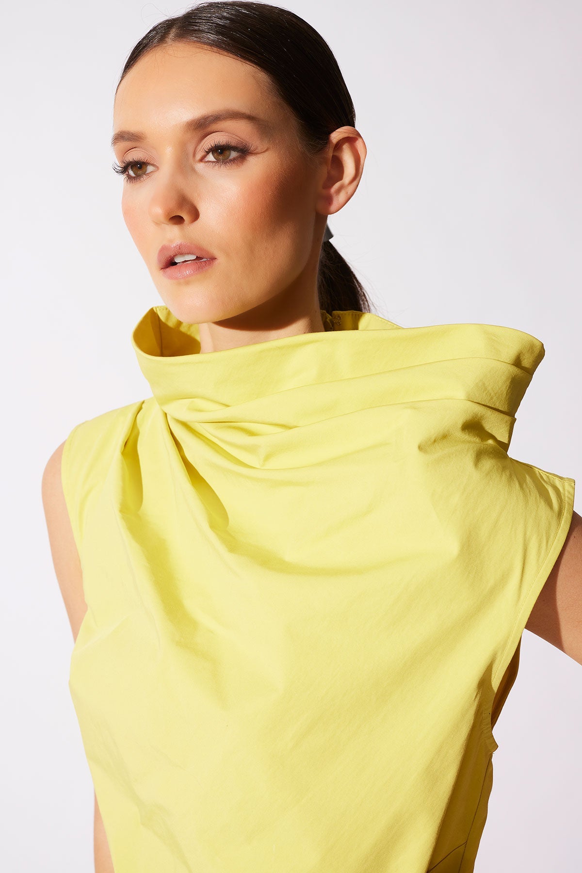 NATORI Tech Cotton Taffeta Asymmetric Funnel Neck Dress