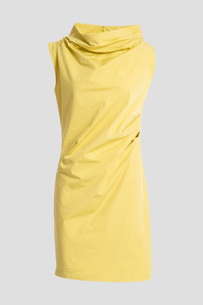 NATORI Tech Cotton Taffeta Asymmetric Funnel Neck Dress