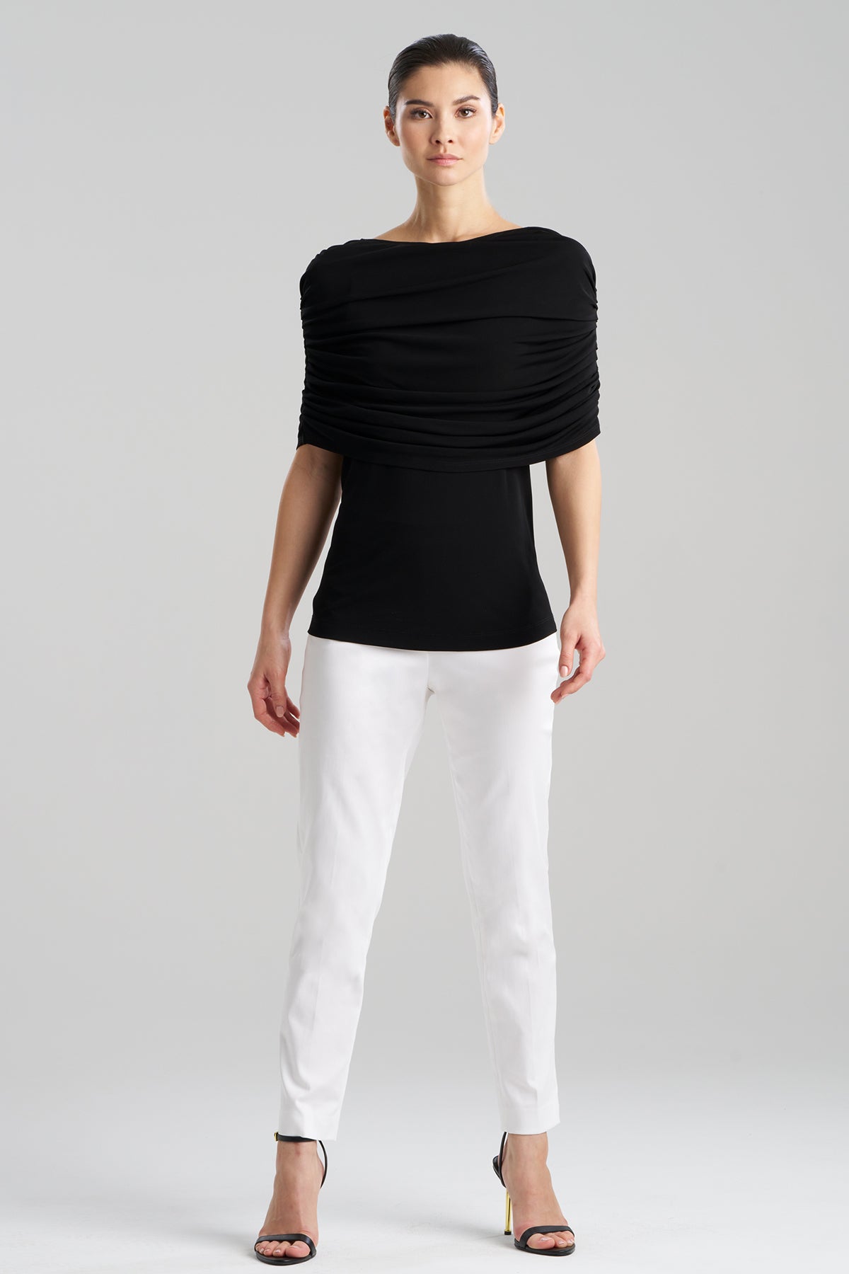 NATORI Matte Jersey Rouched Shoulder Top