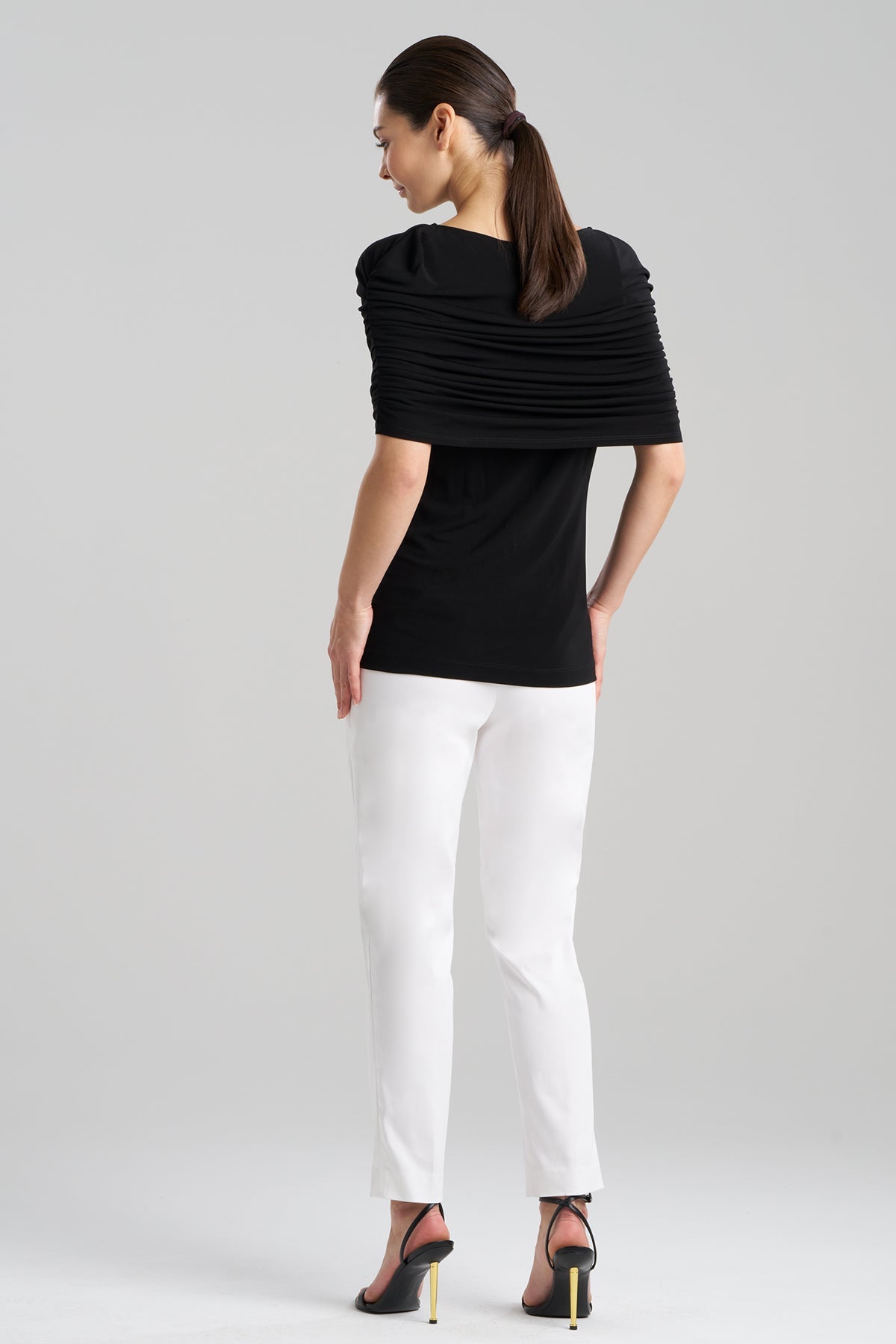 NATORI Matte Jersey Rouched Shoulder Top
