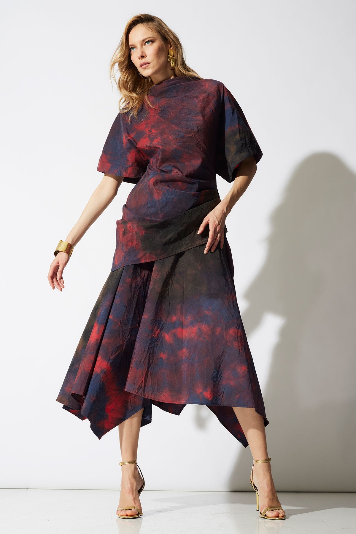 NATORI Niji Tie Dye Taffeta Origami Maxi Skirt