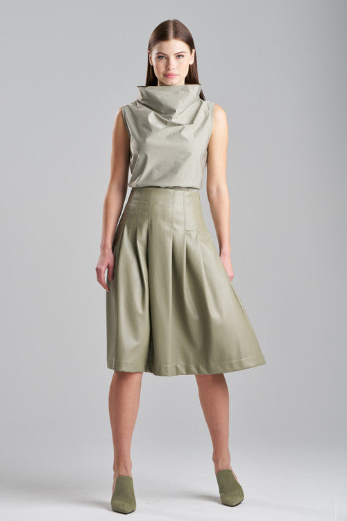 NATORI Buy Vegan Luxe Lambskin A-line Pleated Skirt in Light Sage Online