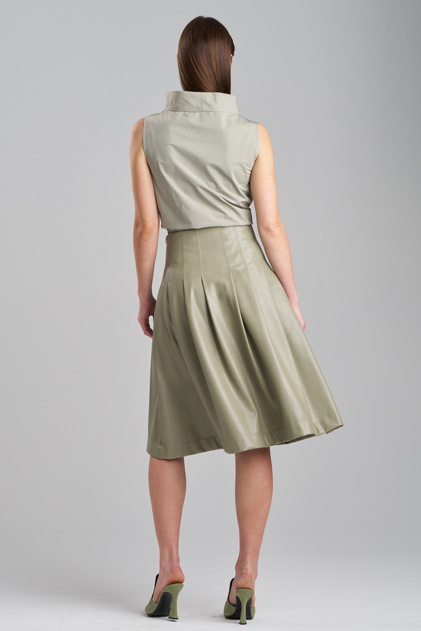 NATORI Buy Vegan Luxe Lambskin A-line Pleated Skirt in Light Sage Online