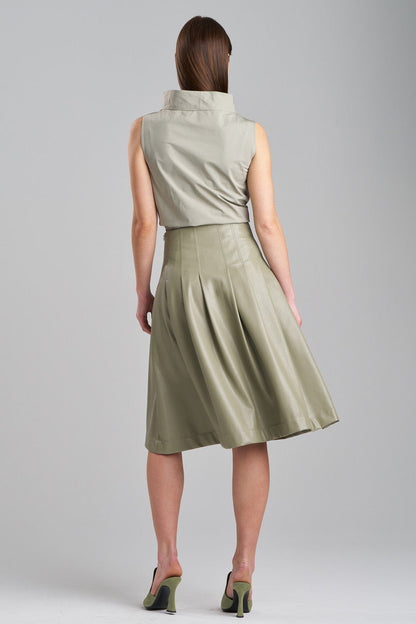 NATORI Buy Vegan Luxe Lambskin A-line Pleated Skirt in Light Sage Online