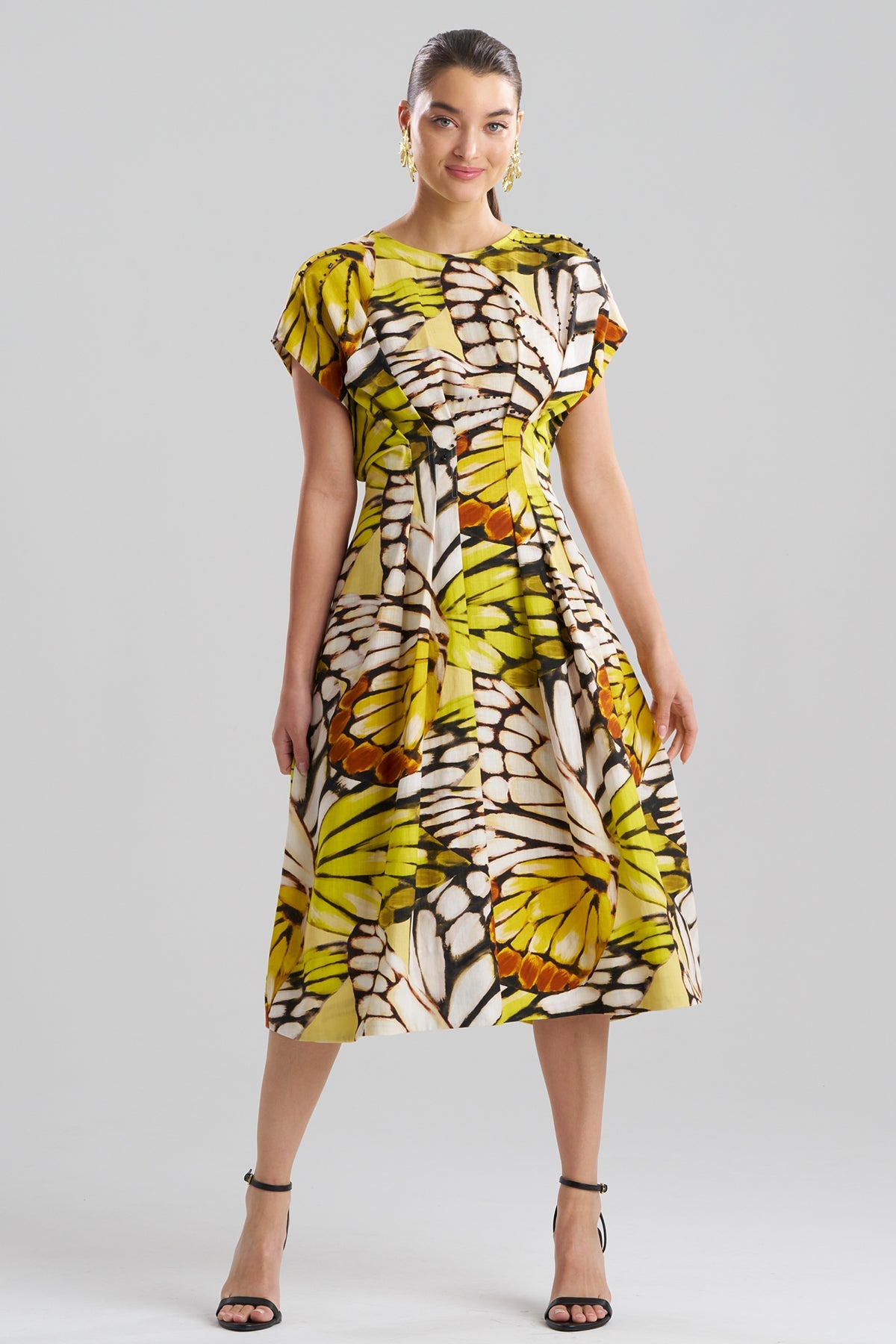 NATORI Butterfly Linen Blend Beaded Dress