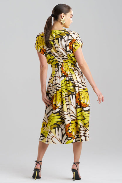 NATORI Butterfly Linen Blend Beaded Dress