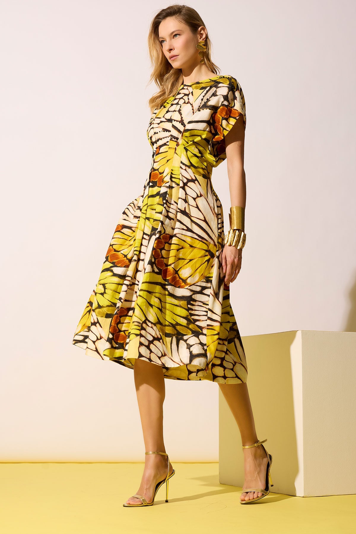 NATORI Butterfly Linen Blend Beaded Dress