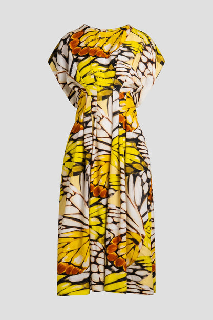 NATORI Butterfly Linen Blend Beaded Dress